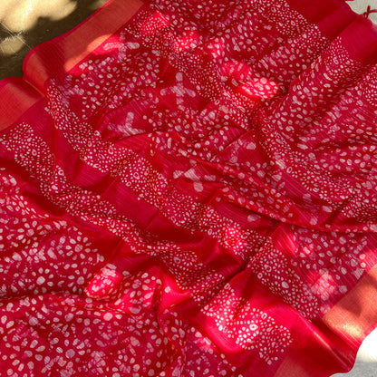 Roccoco Red Batik Cotton Silk Saree