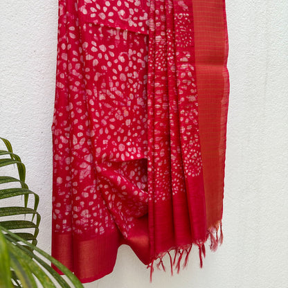 Roccoco Red Batik Cotton Silk Saree