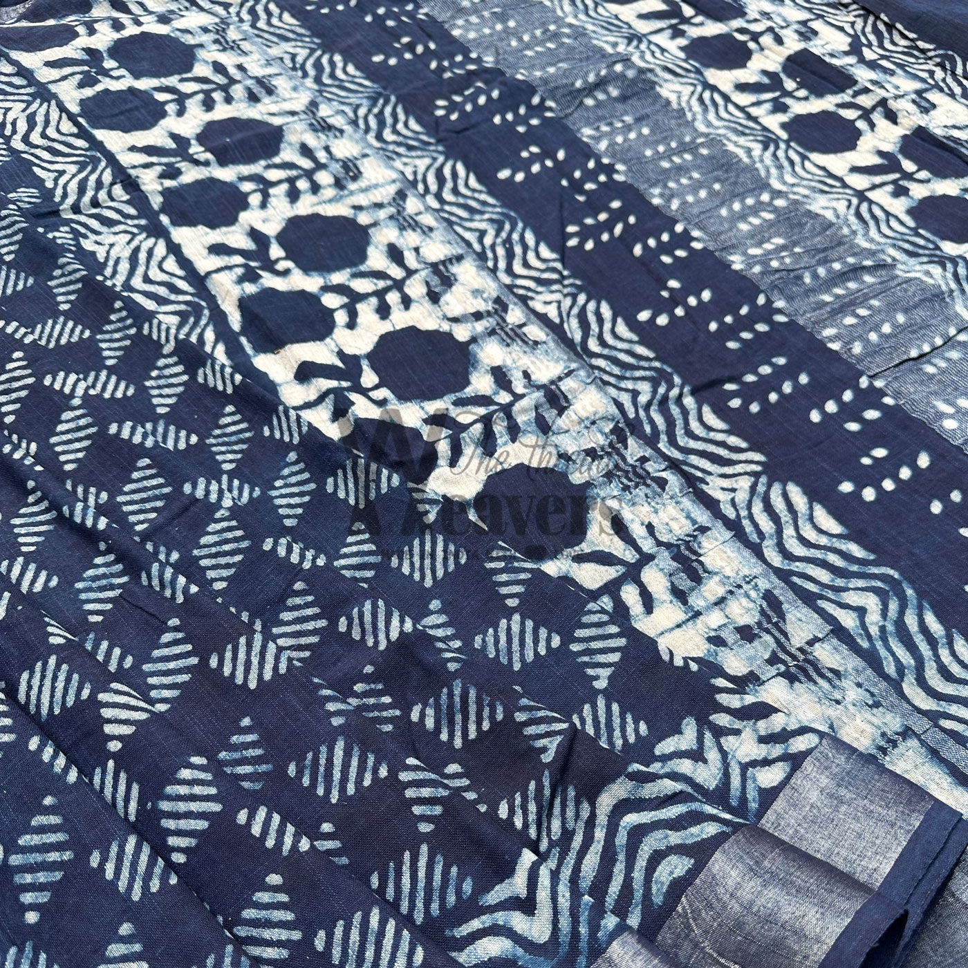 Rohini Indigo Hand Block Cotton Linen Saree