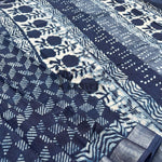 Load image into Gallery viewer, Rohini Indigo Hand Block Cotton Linen Saree
