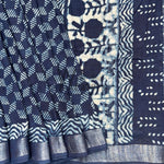 Load image into Gallery viewer, Rohini Indigo Hand Block Cotton Linen Saree
