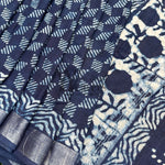 Load image into Gallery viewer, Rohini Indigo Hand Block Cotton Linen Saree

