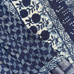 Load image into Gallery viewer, Rohini Indigo Hand Block Cotton Linen Saree
