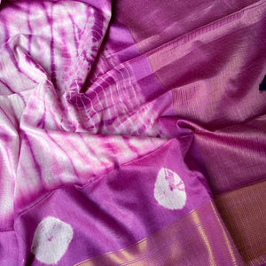 Rose Violet Shibori Bandhani Cotton Silk Saree