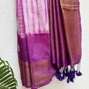 Rose Violet Shibori Bandhani Cotton Silk Saree