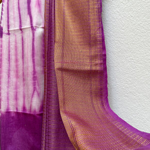 Rose Violet Shibori Bandhani Cotton Silk Saree