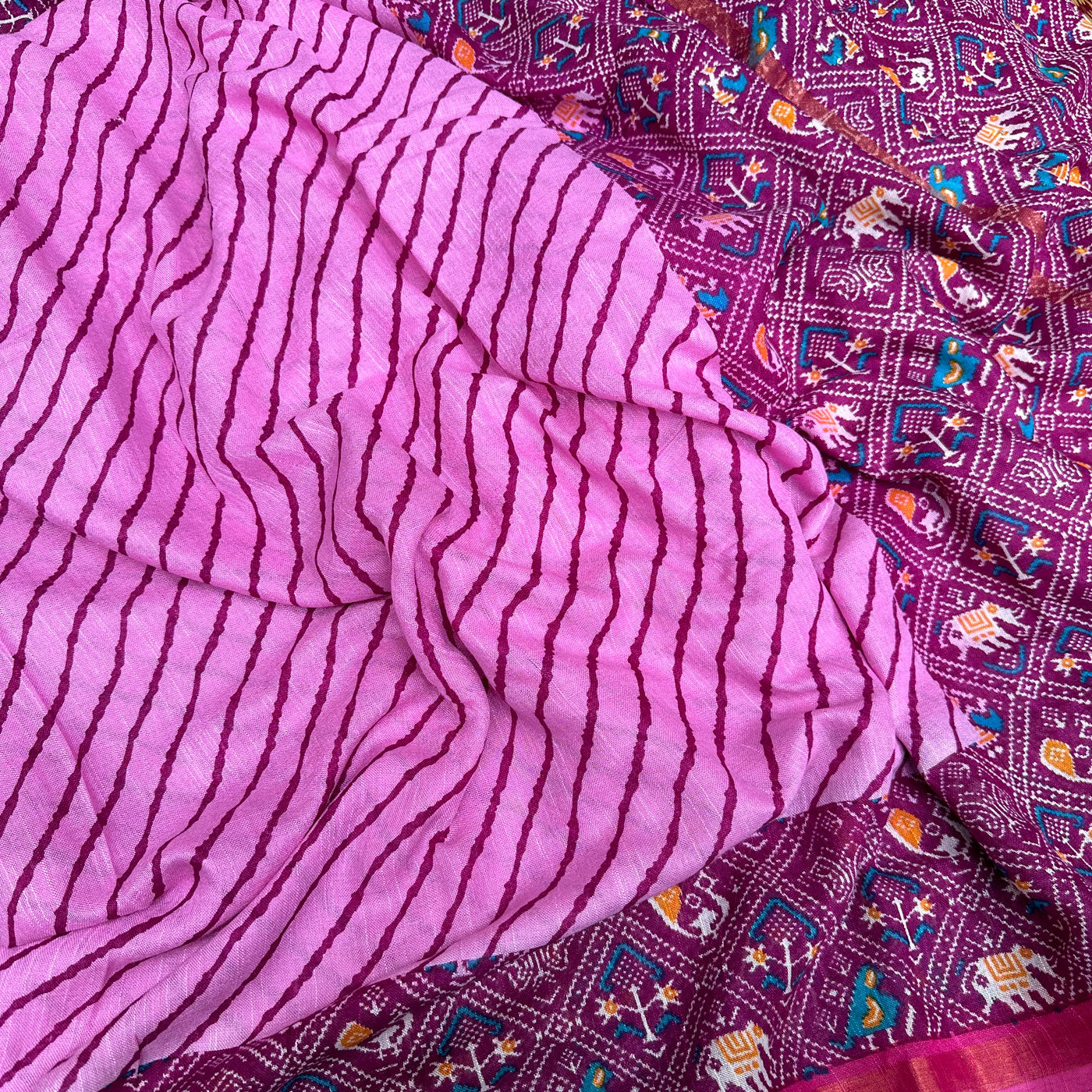 Rosebloom Leheriya Patola Organic Linen Saree