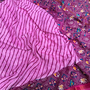 Rosebloom Leheriya Patola Organic Linen Saree