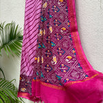 Load image into Gallery viewer, Rosebloom Leheriya Patola Organic Linen Saree
