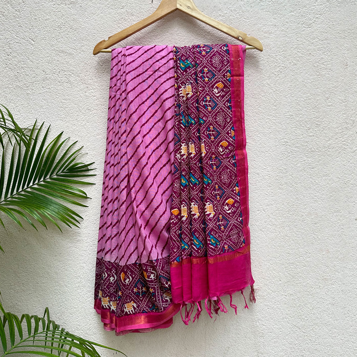 Rosebloom Leheriya Patola Organic Linen Saree