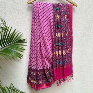 Rosebloom Leheriya Patola Organic Linen Saree