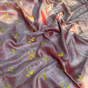 Rossette  Embroidered Zari Linen Saree