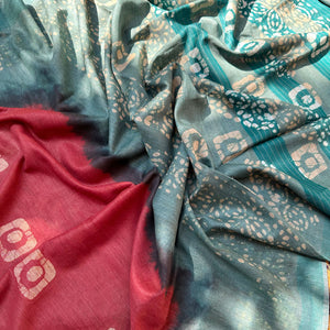 Rosewood Red Batik Cotton Silk Saree