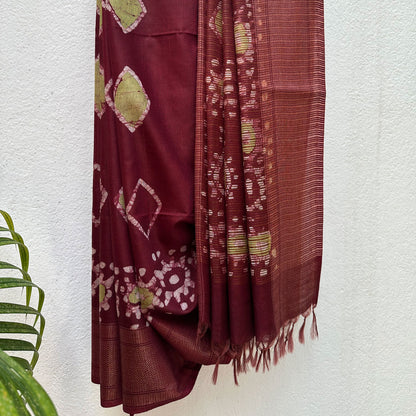 Rosewood Batik Cotton Silk Saree