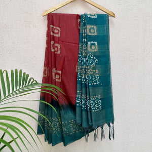 Rosewood Red Batik Cotton Silk Saree