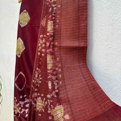 Rosewood Batik Cotton Silk Saree