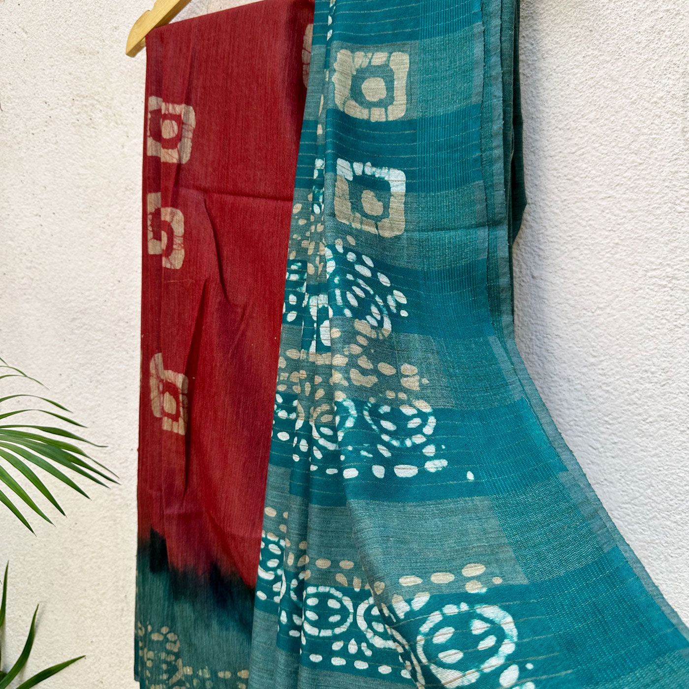 Rosewood Red Batik Cotton Silk Saree