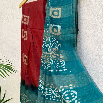 Rosewood Red Batik Cotton Silk Saree