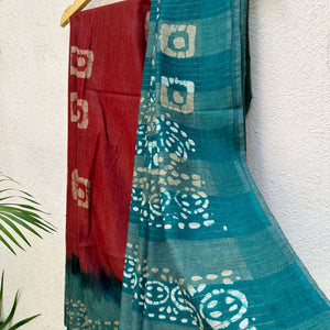 Rosewood Red Batik Cotton Silk Saree