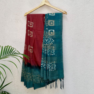 Rosewood Red Batik Cotton Silk Saree