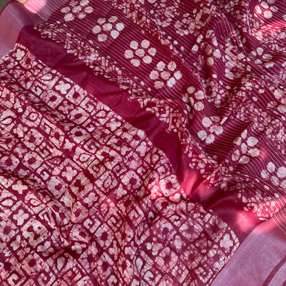 Russet Batik Cotton Silk Saree