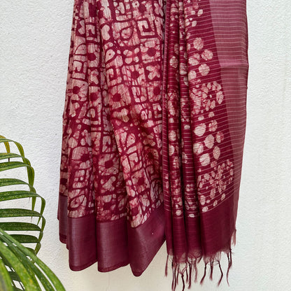 Russet Batik Cotton Silk Saree