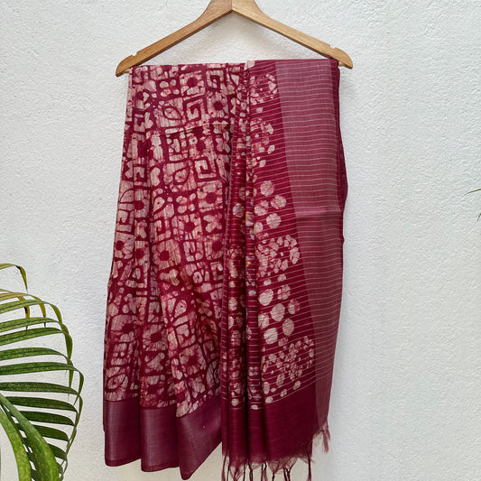 Russet Batik Cotton Silk Saree