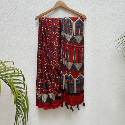 Saanjh Handblock Printed Ajrakh Modal Silk Saree