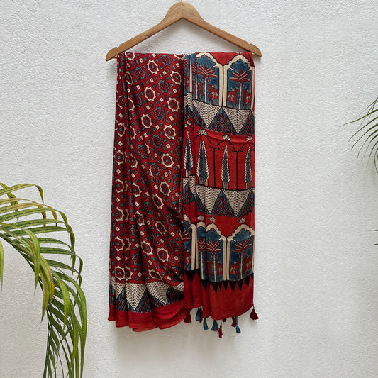 Saanjh Handblock Printed Ajrakh Modal Silk Saree