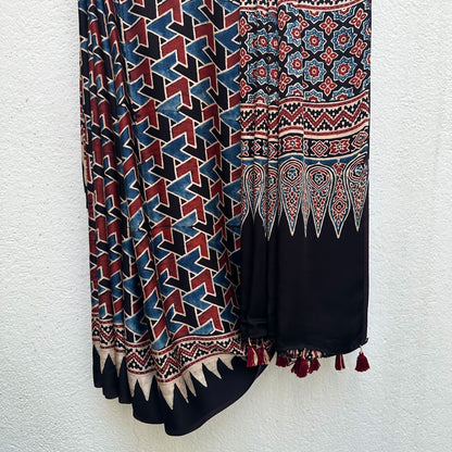 Saanjh Handblock Printed Ajrakh Modal Silk Saree