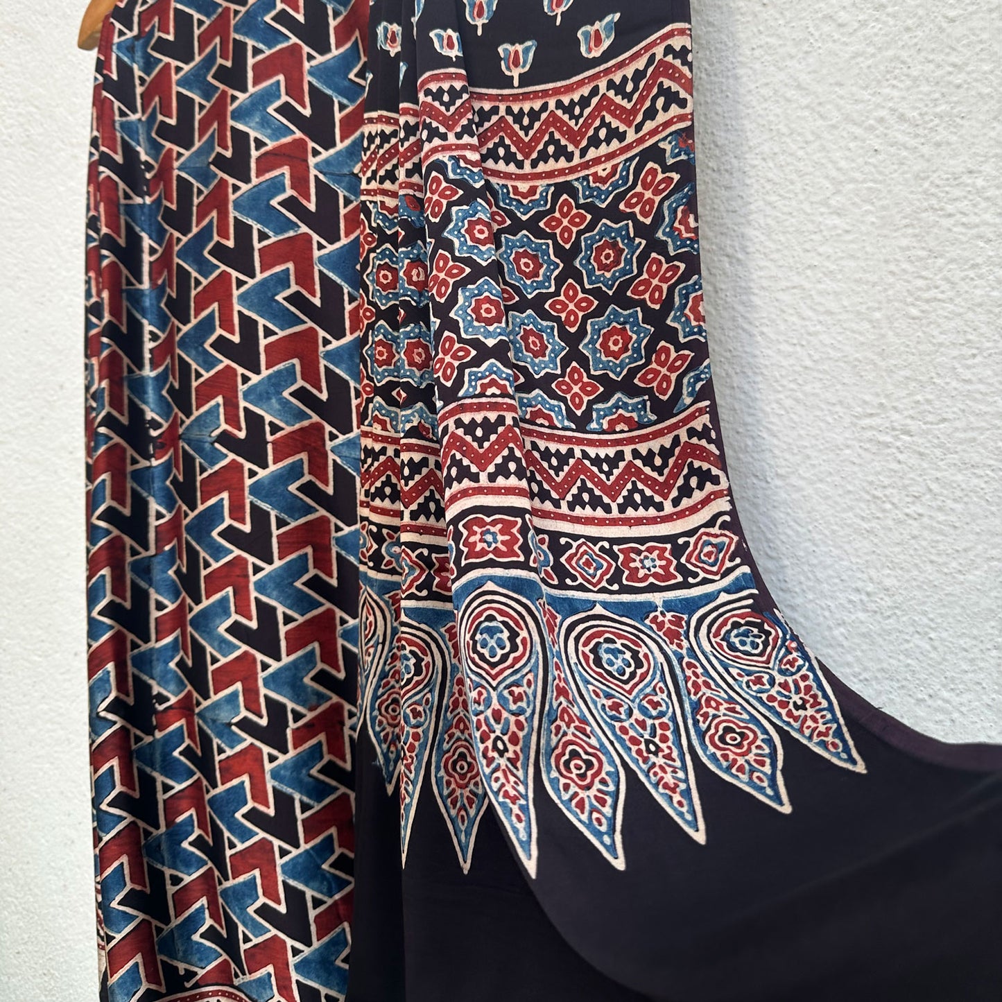 Saanjh Handblock Printed Ajrakh Modal Silk Saree