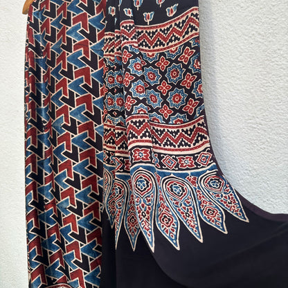 Saanjh Handblock Printed Ajrakh Modal Silk Saree