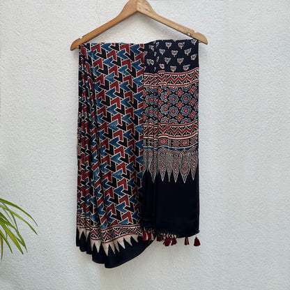 Saanjh Handblock Printed Ajrakh Modal Silk Saree