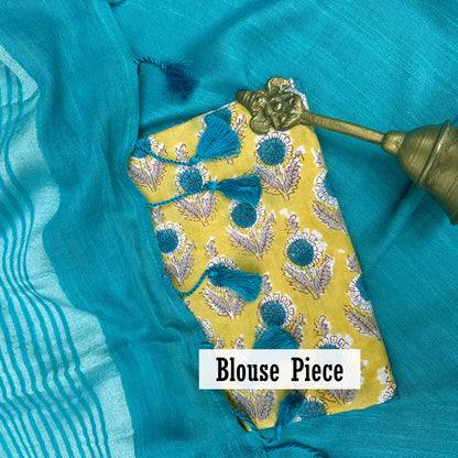Saat Samundar Cotton Saree with Printed Blouse