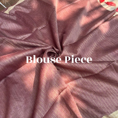 Salmon Buff Cotton Bamboo Silk Saree