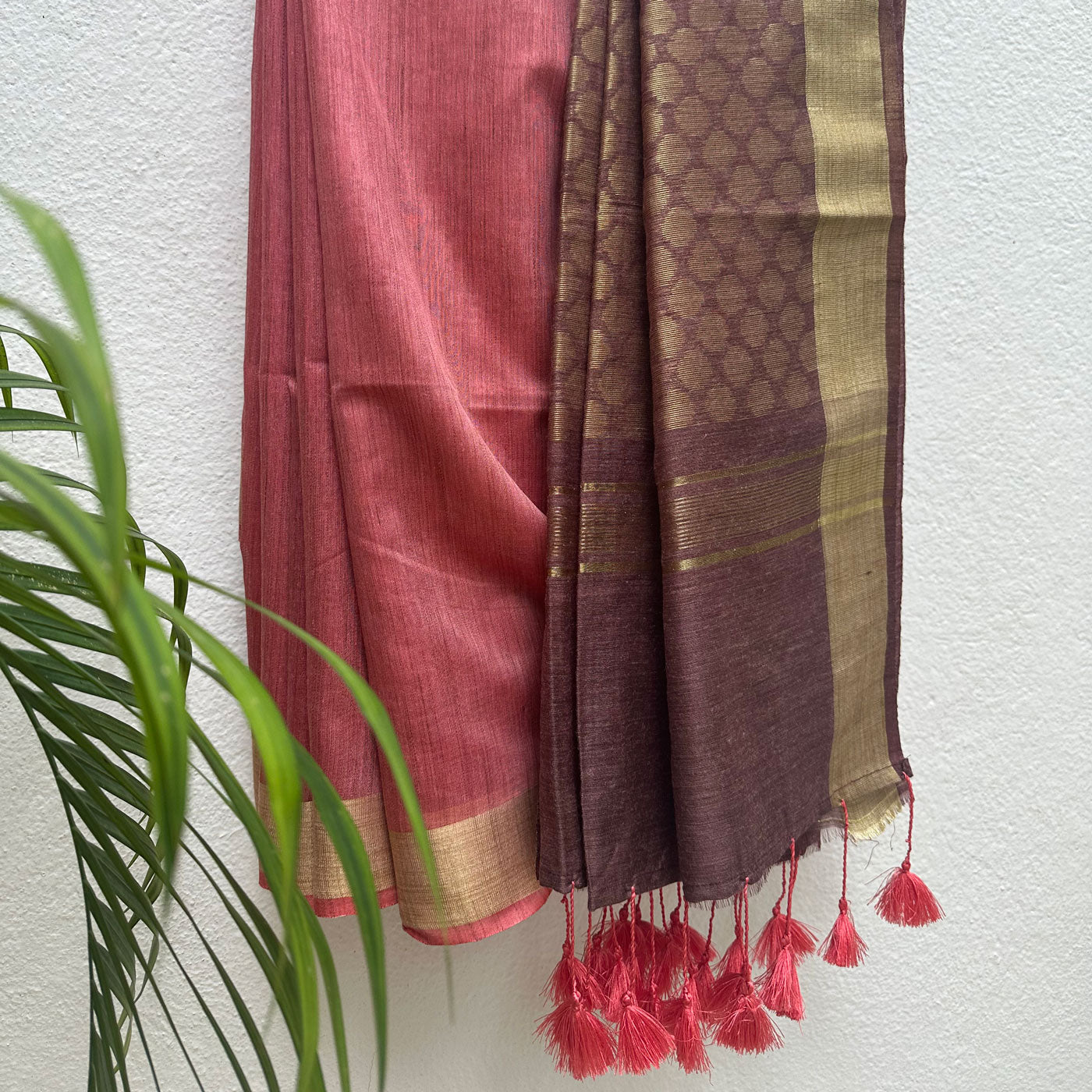 Salmon Buff Cotton Bamboo Silk Saree