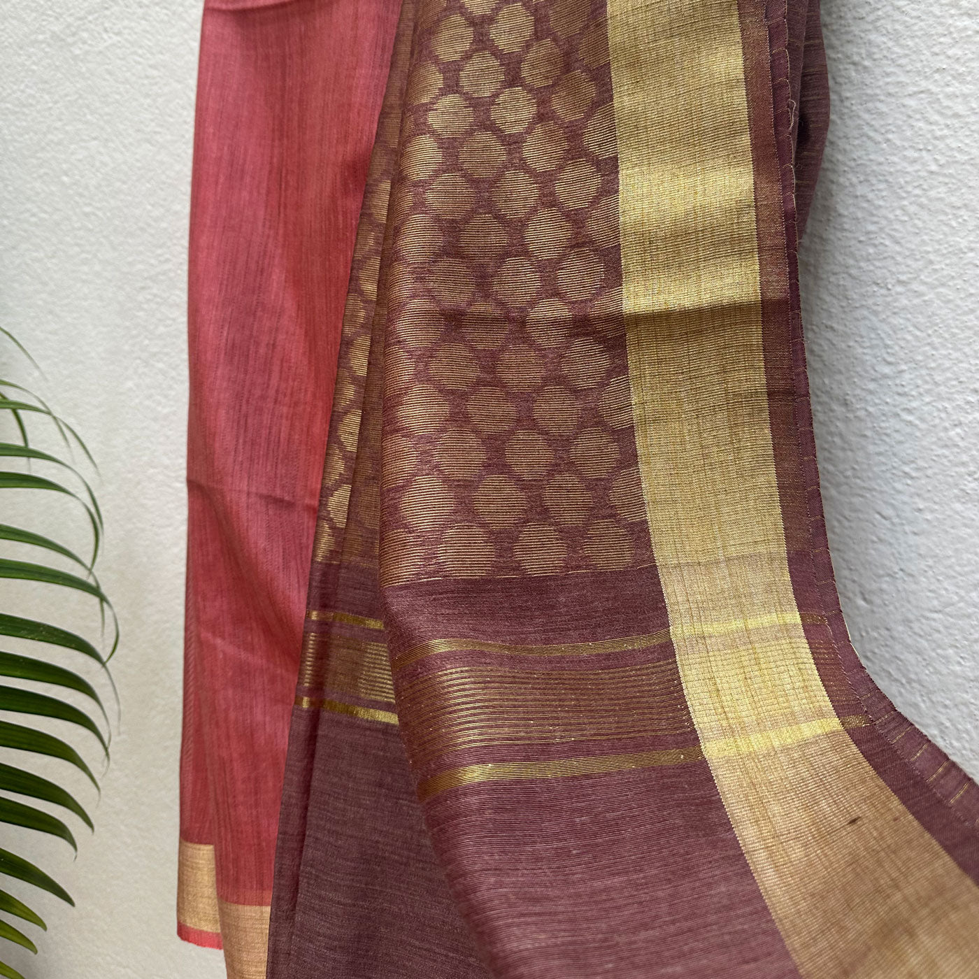 Salmon Buff Cotton Bamboo Silk Saree