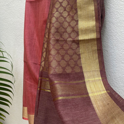 Salmon Buff Cotton Bamboo Silk Saree
