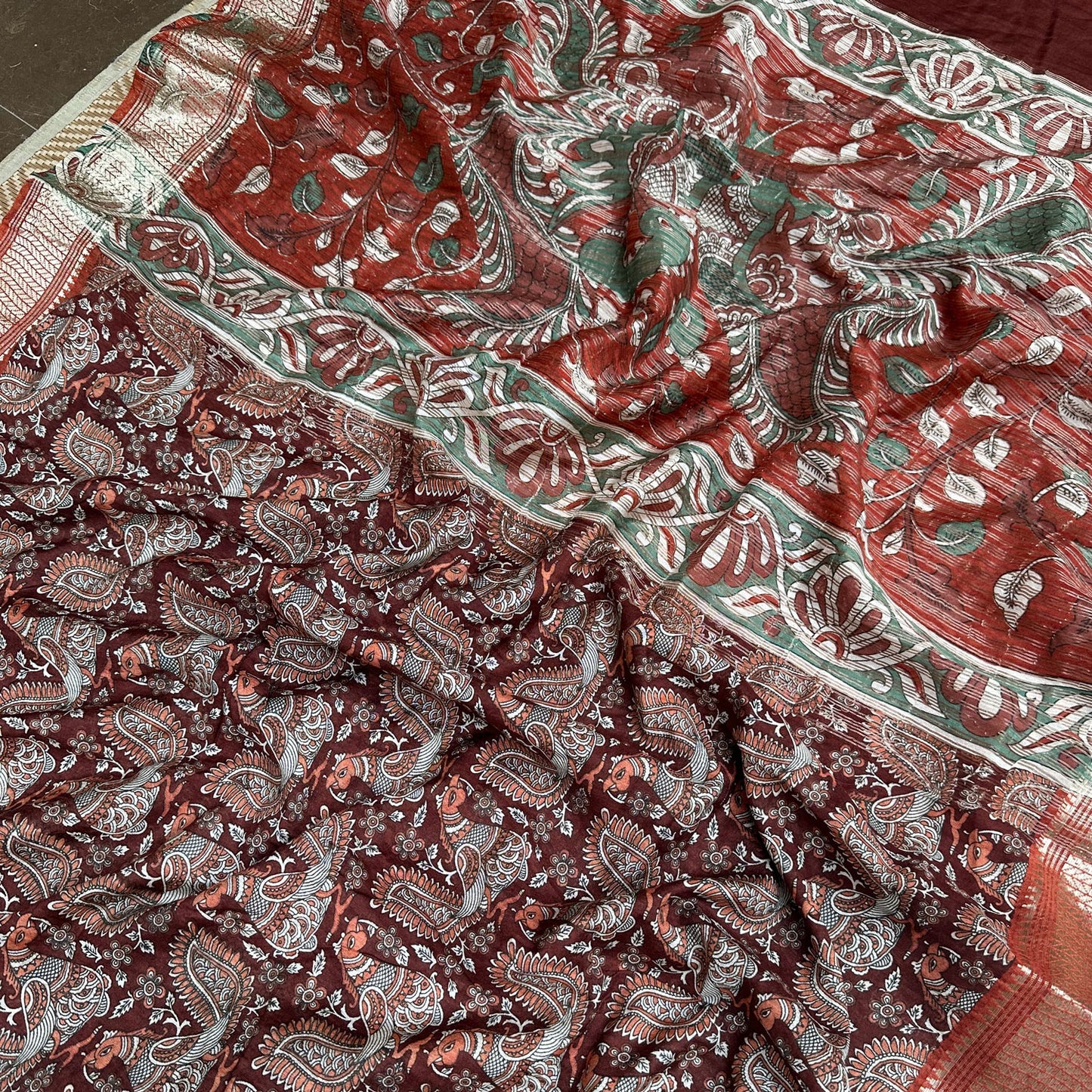 Sarangi Kalamkari Cotton Silk Printed Saree