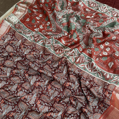 Sarangi Kalamkari Cotton Silk Printed Saree