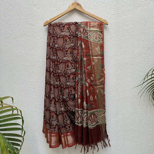 Sarangi Kalamkari Cotton Silk Printed Saree