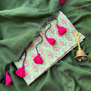Sawan Jhoola Mul Mul Saree with Printed Blouse