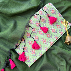Sawan Jhoola Mul Mul Saree with Printed Blouse