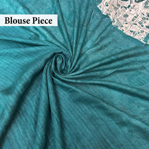 Say It Louder ivory cotton saree with teal plain blouse piece, Zoomies Collection Thread Weavers