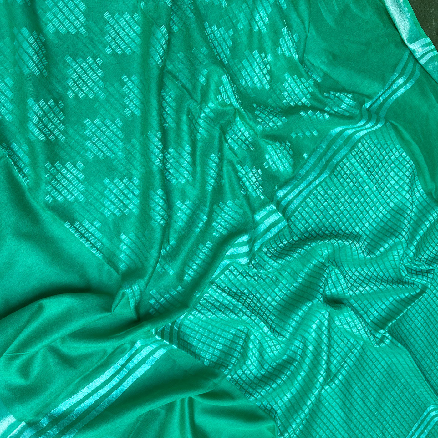 Sea Green Cotton Silk Saree
