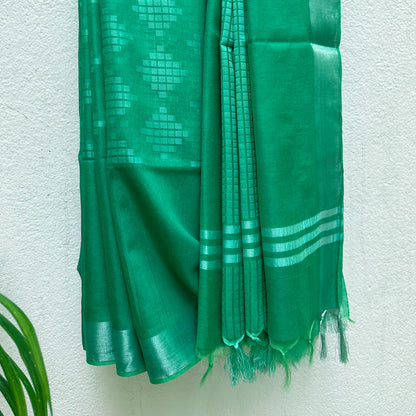 Sea Green Cotton Silk Saree