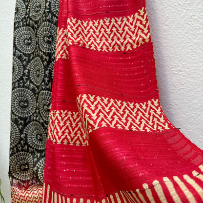 Sky Captain Cotton Viscose Sequins Silk Saree