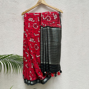 dog print cotton saree for dog lovers