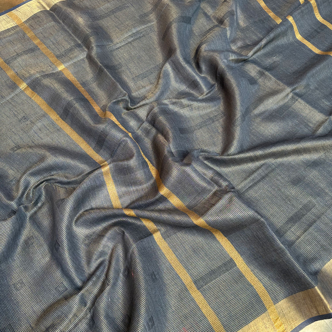 Smoke Grey Cotton Metallic Saree