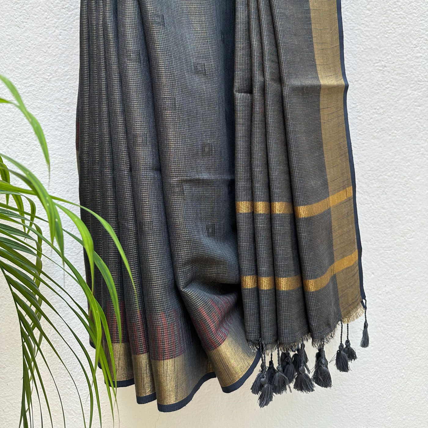 Smoke Grey Cotton Metallic Saree